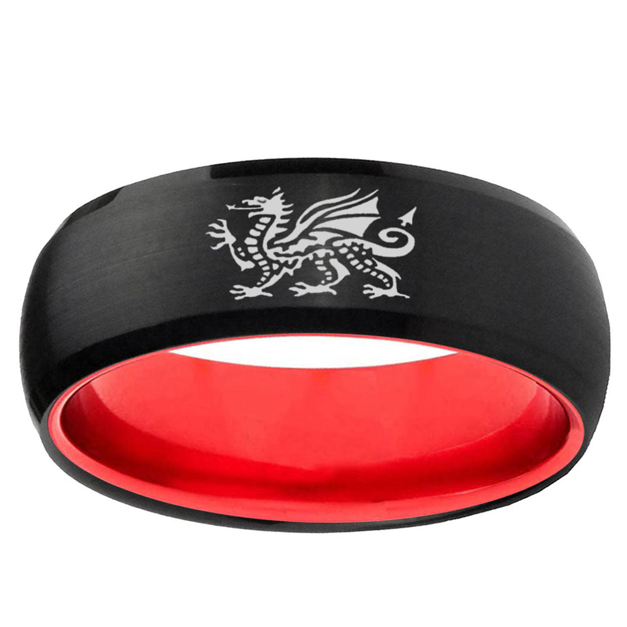 Dragon Dome Black And Red Tungsten Carbide Ring for Men