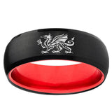 Dragon Dome Black And Red Tungsten Carbide Rings for Men