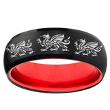 Multiple Dragon Dome Black And Red Tungsten Carbide Men's Wedding Ring