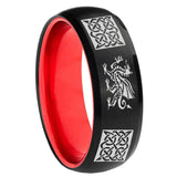 8mm Multiple Dragon Celtic Dome Black And Red Tungsten Personalized Ring