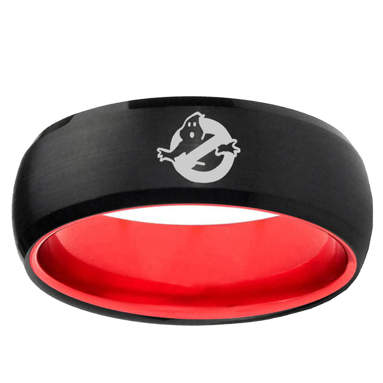 Ghostbusters Dome Black And Red Tungsten Wedding Band Men's