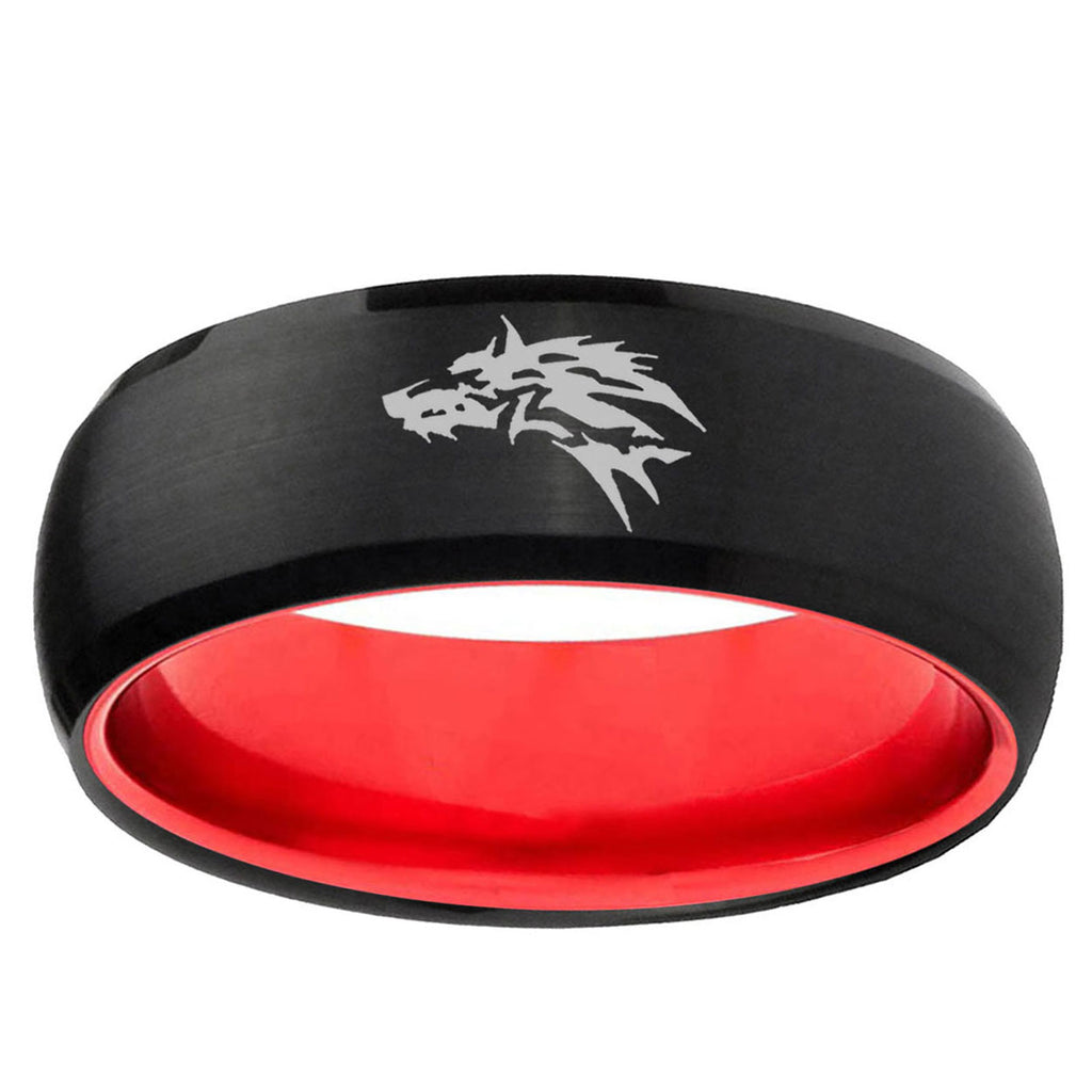 Wolf Dome Black And Red Tungsten Engagement Band