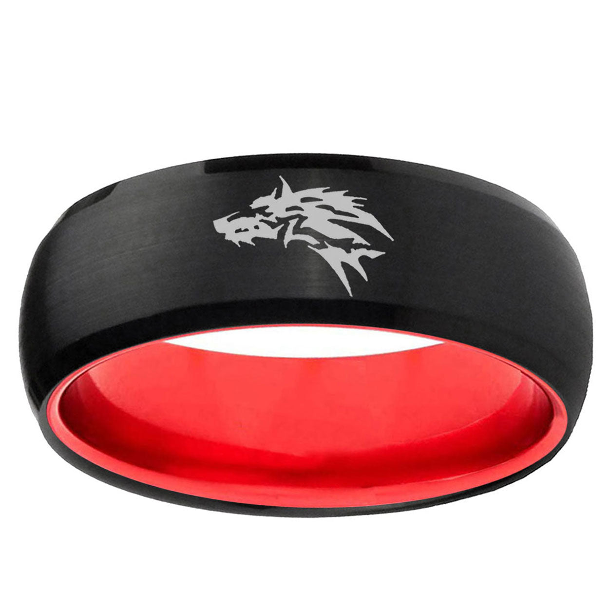 Wolf Dome Black And Red Tungsten Engagement Band