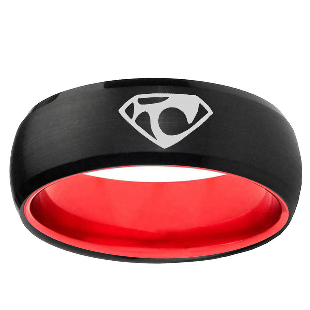 House of Van Dome Black Red Tungsten Wedding Promised Ring