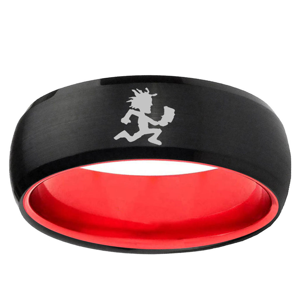 Hatchet Man Dome Black Red Tungsten Carbide Man Band Ring