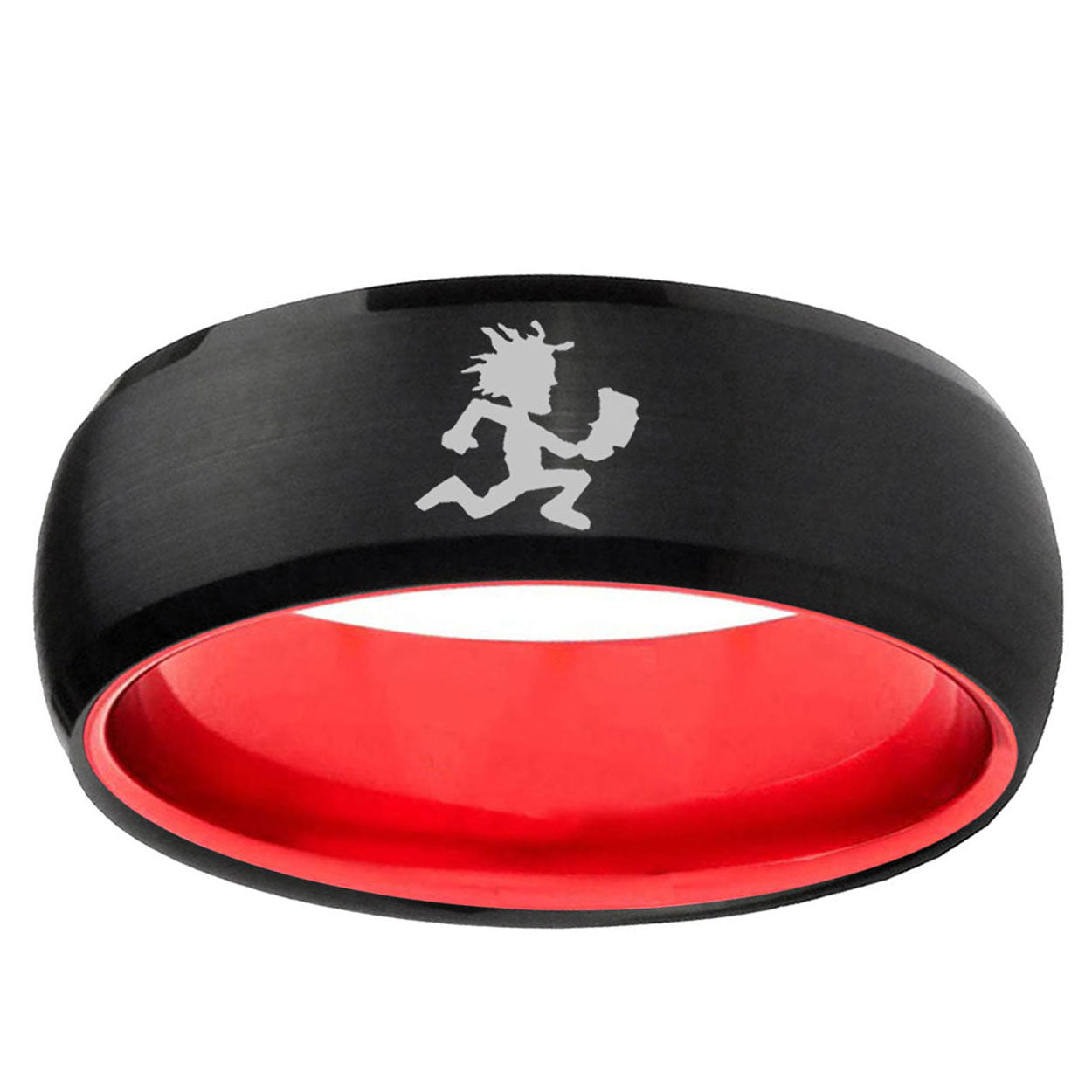 Hatchet Man Dome Black Red Tungsten Carbide Man Band Ring
