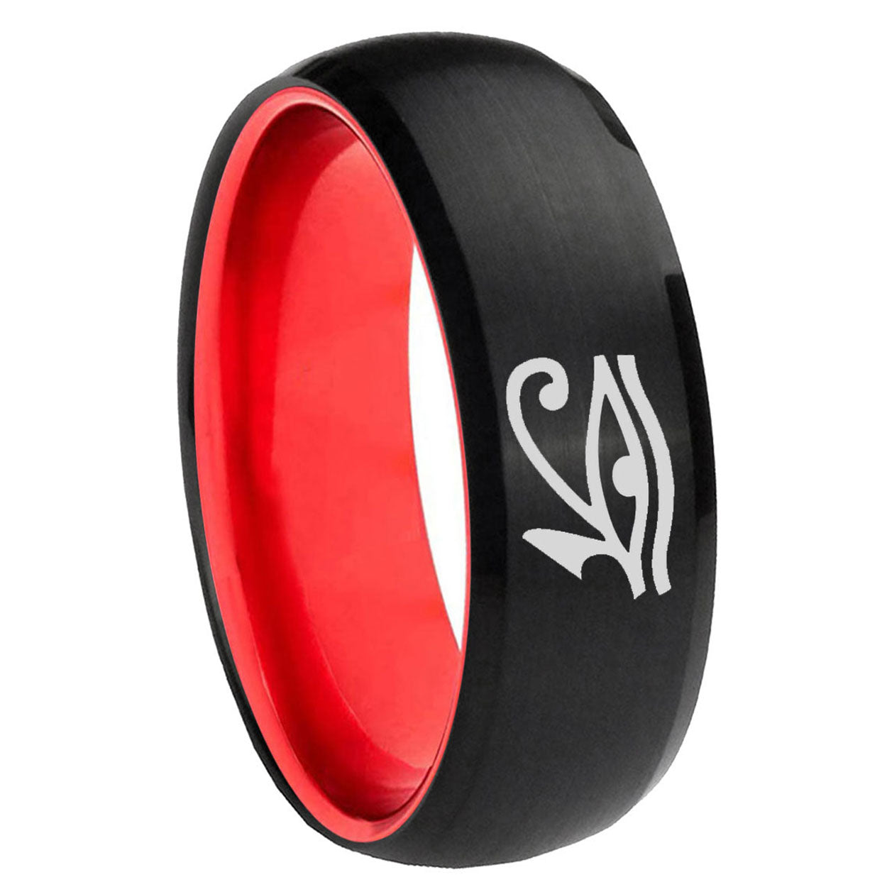 8mm Seeing Eye Dome Black And Red Tungsten Men's Bands Ring