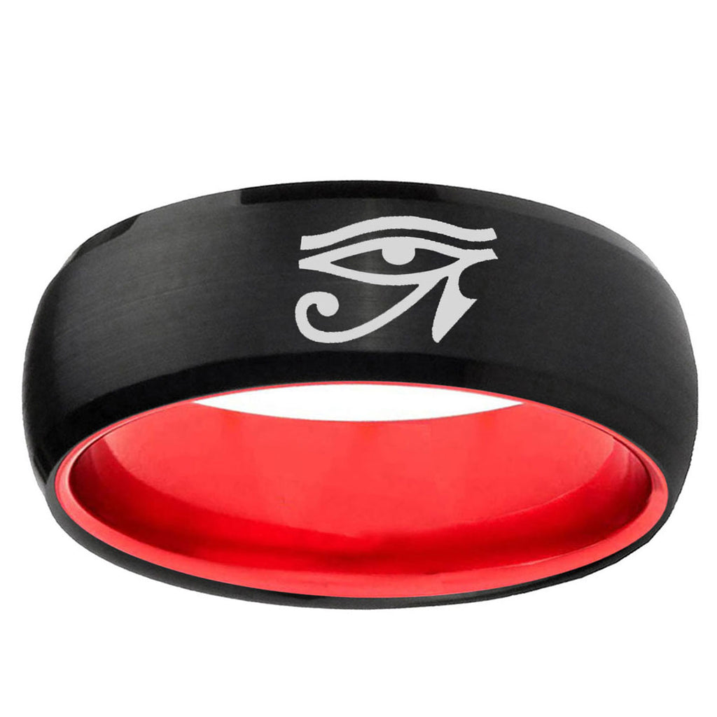 Seeing Eye Dome Black And Red Tungsten Men's Bands Ring