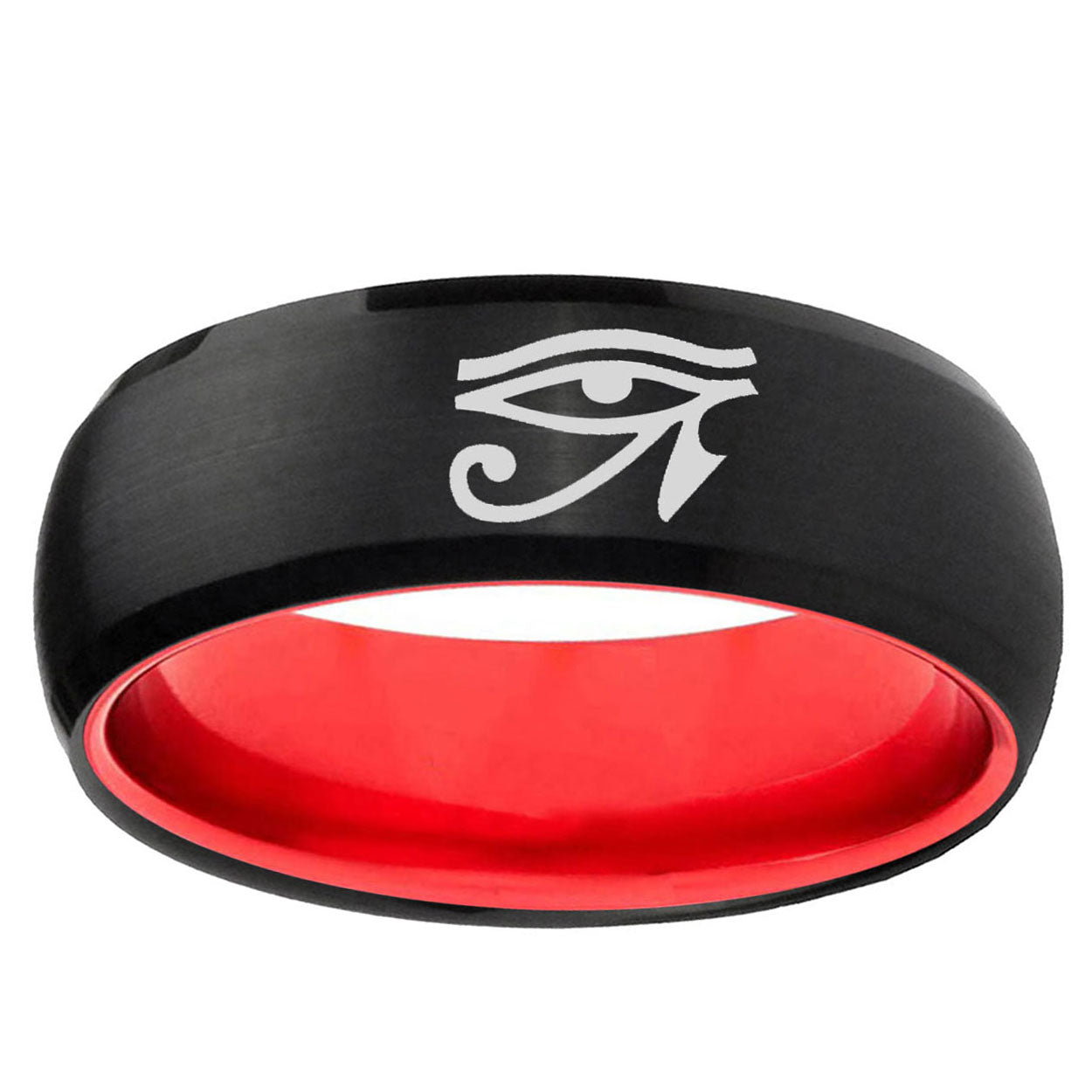 Seeing Eye Dome Black And Red Tungsten Men's Bands Ring