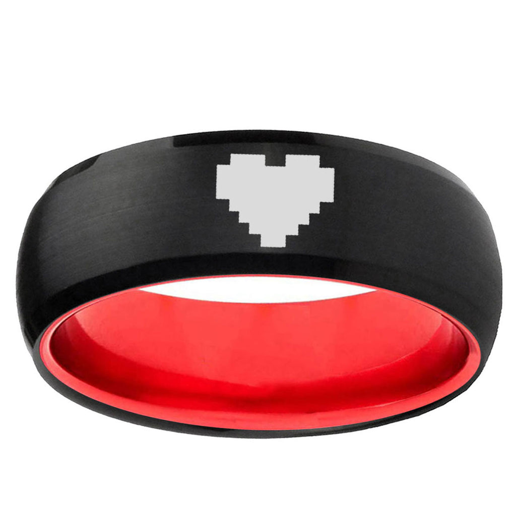 Dome Black And Red Zelda Heart Tungsten Laser Engraved Ring