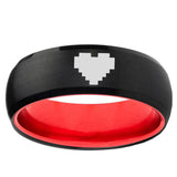 Dome Black And Red Zelda Heart Tungsten Carbide Laser Engraved Ring