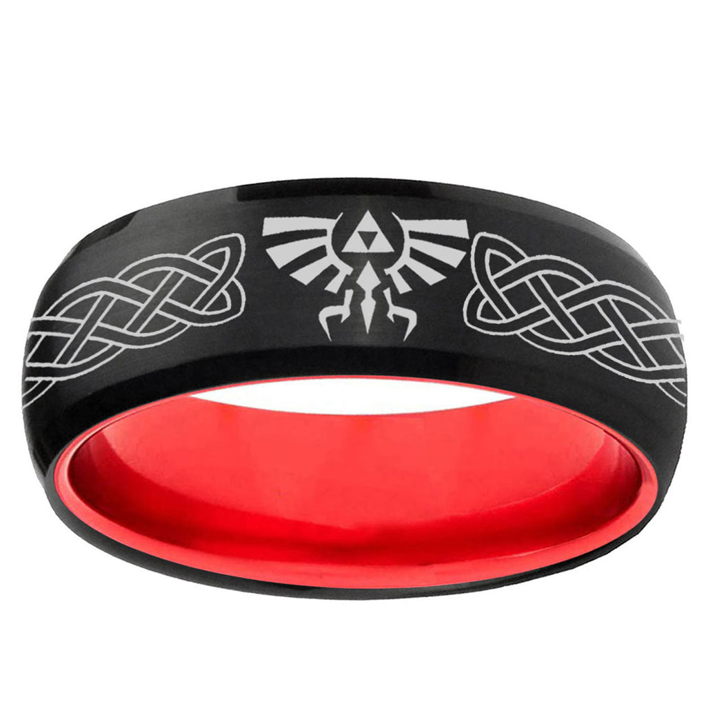 Celtic Zelda Dome Black And Red Tungsten Engagement Band