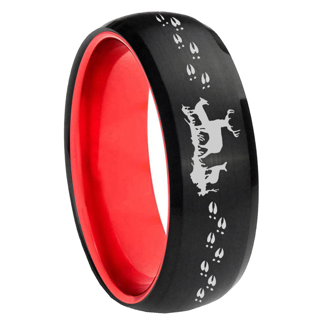 8mm Deer Hunting Dome Black And Red Tungsten Custom Ring
