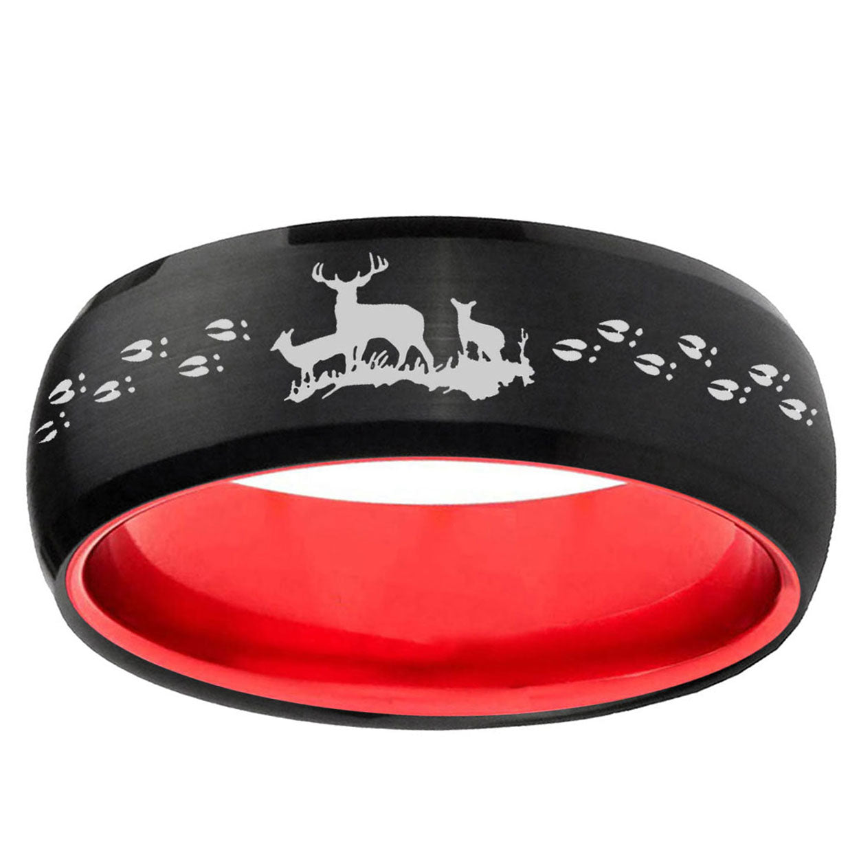Deer Hunting Dome Black And Red Tungsten Custom Ring