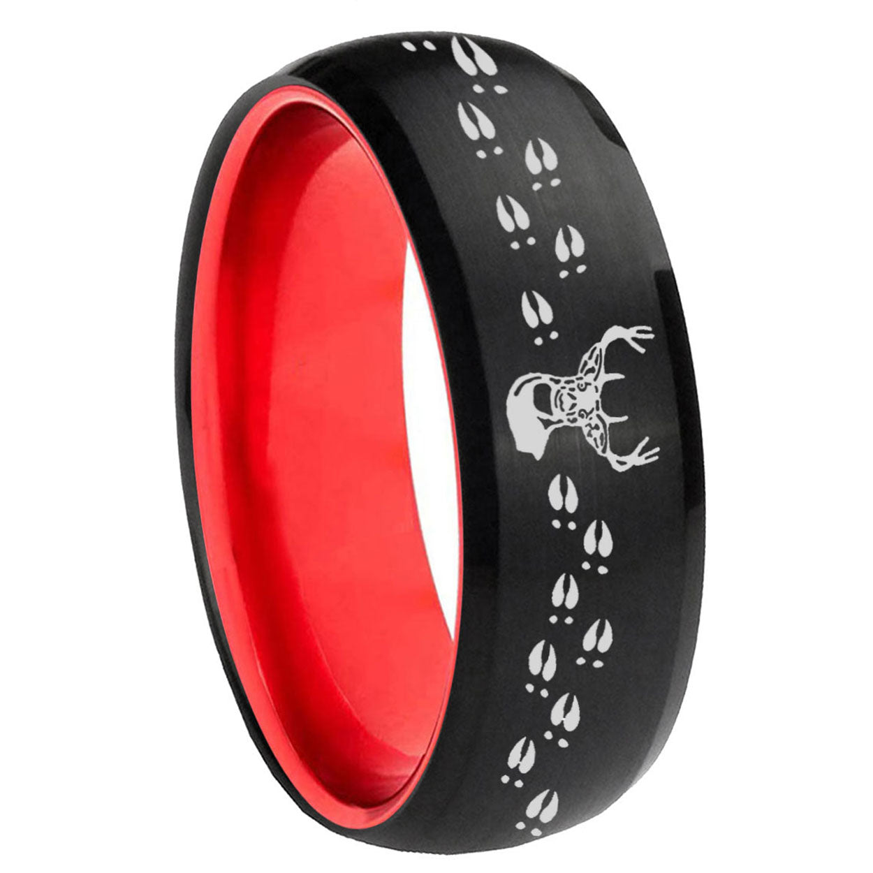 8mm Deer Antler Dome Black And Red Tungsten Men's Wedding Band