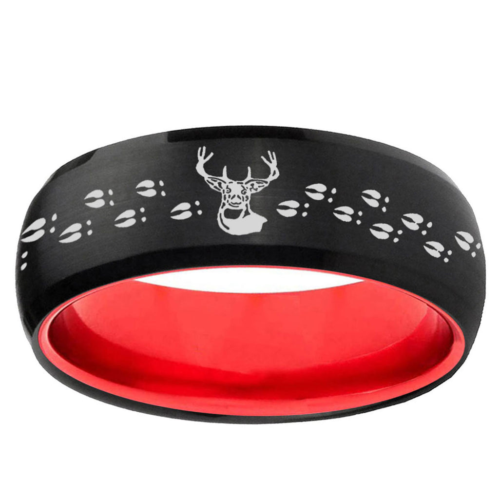 Deer Antler Dome Black And Red Tungsten Men's Wedding Band
