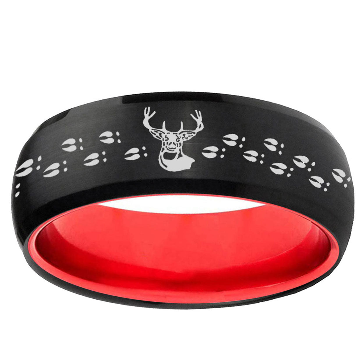 Deer Antler Dome Black And Red Tungsten Men's Wedding Band