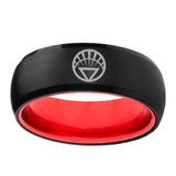 8mm White Lantern Dome Black Red Carbon Fiber Mens Ring
