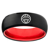 8mm White Lantern Dome Black Red Carbon Fiber Mens Ring