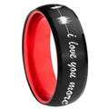 8mm Sound Wave I love you more Dome Black Red Tungsten Ring