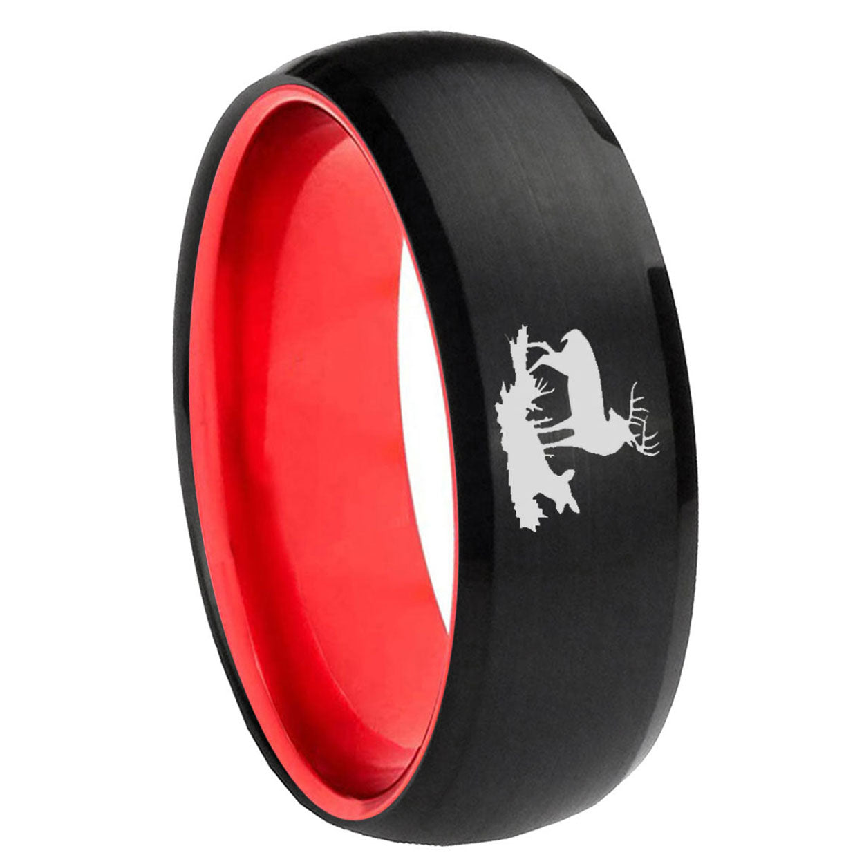 8mm Deer Hunting Dome Black And Red Tungsten Men's Wedding Ring