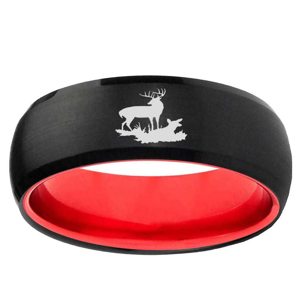 Deer Hunting Dome Black And Red Tungsten Men's Wedding Ring