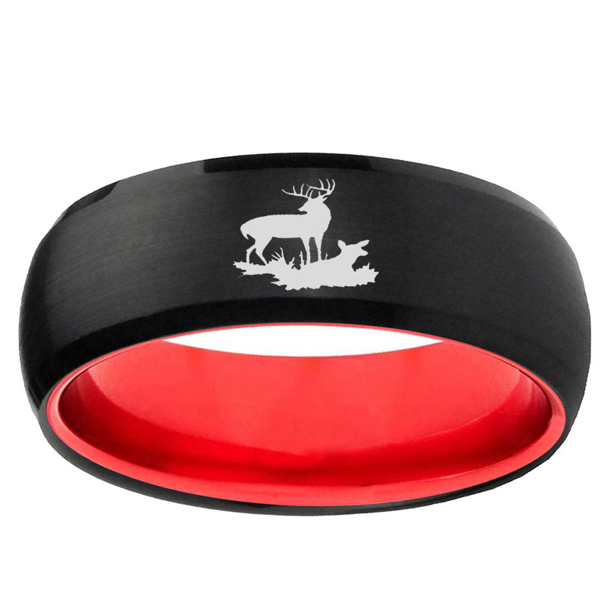 Deer Hunting Dome Black And Red Tungsten Men's Wedding Ring