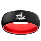 Deer Hunting Dome Black And Red Tungsten Carbide Men's Wedding Ring
