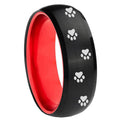 8mm Paw Print Dome Black And Red Tungsten Carbide Promise Ring
