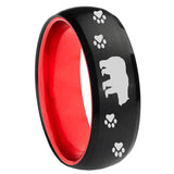 8mm Bear and Paw Dome Black And Red Tungsten Carbide Rings for Men