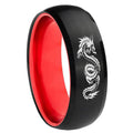 8mm Dragon Dome Black And Red Tungsten Wedding Engraving Ring