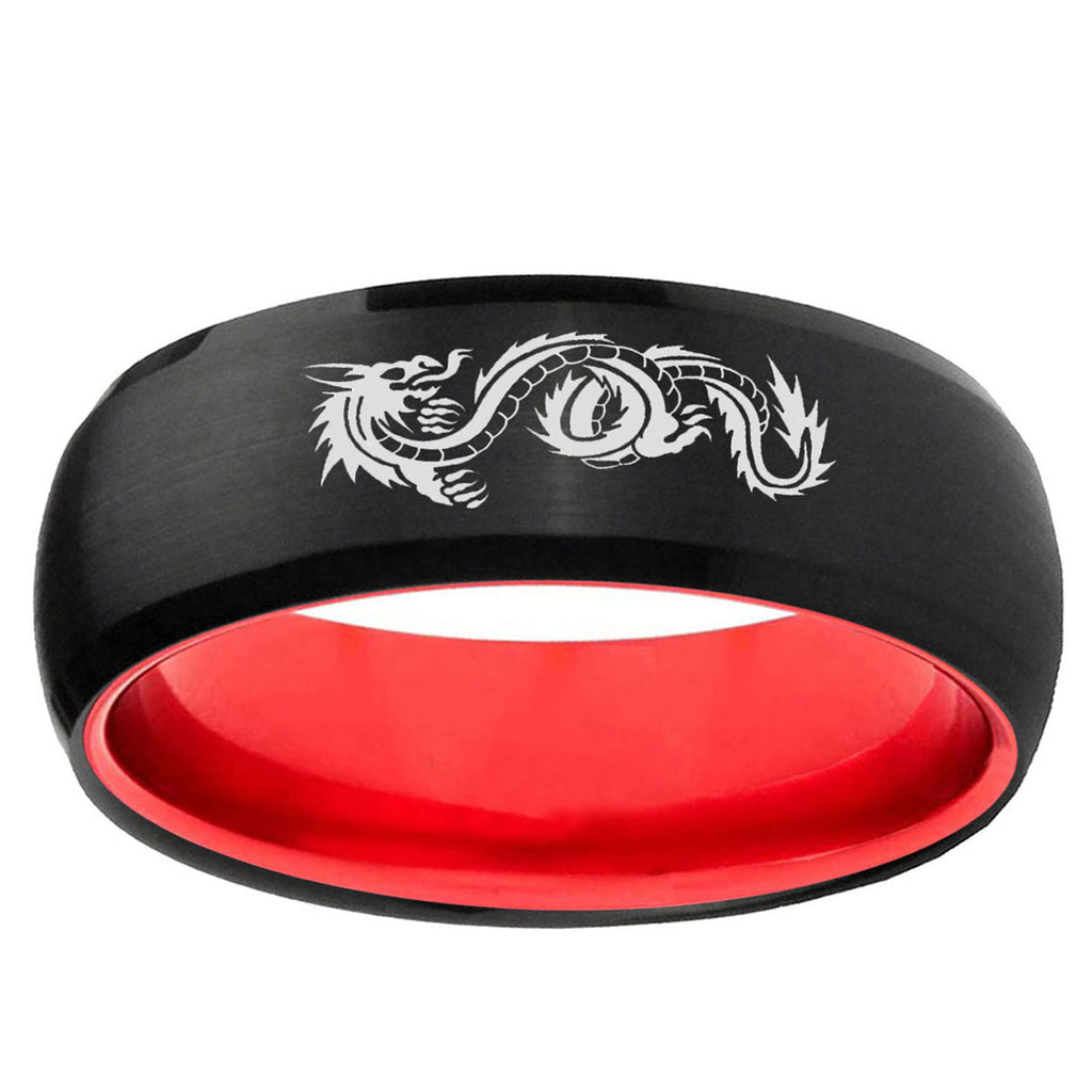 Dragon Dome Black And Red Tungsten Wedding Engraving Ring