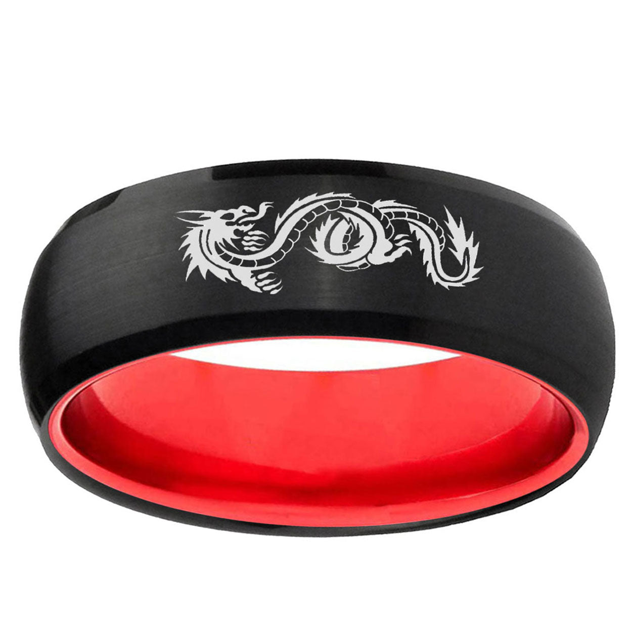 Dragon Dome Black And Red Tungsten Wedding Engraving Ring