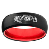 Dragon Dome Black And Red Tungsten Carbide Wedding Engraving Ring