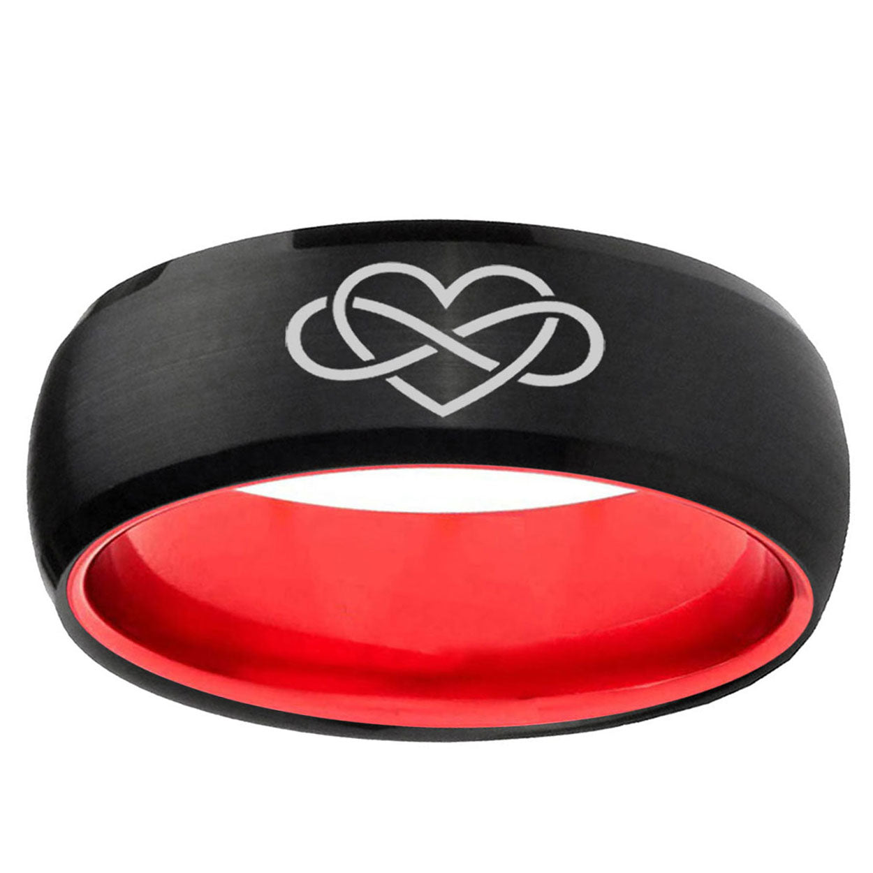 Infinity Love Dome Black And Red Tungsten Men's Ring