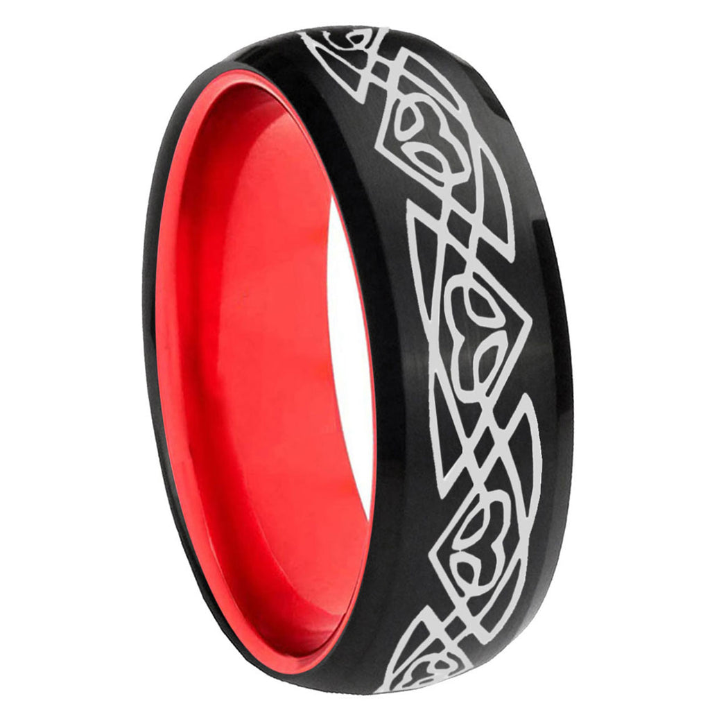 8mm Celtic Braided Dome Black And Red Tungsten Mens Ring