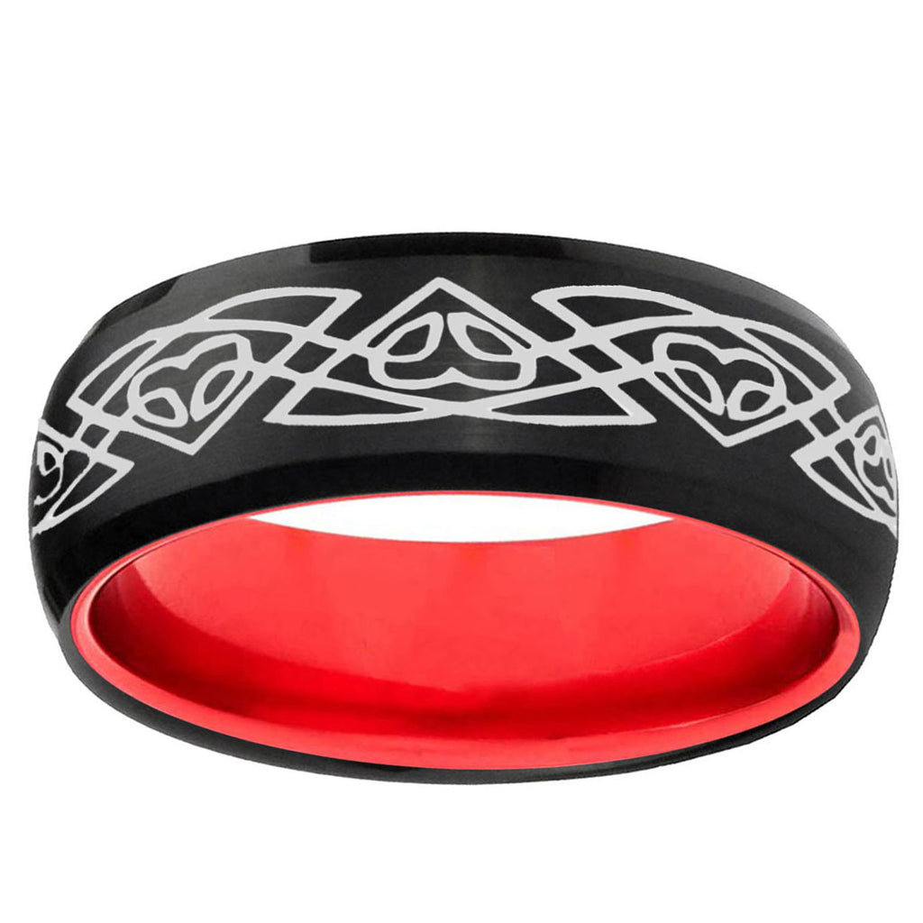 Celtic Braided Dome Black And Red Tungsten Mens Ring