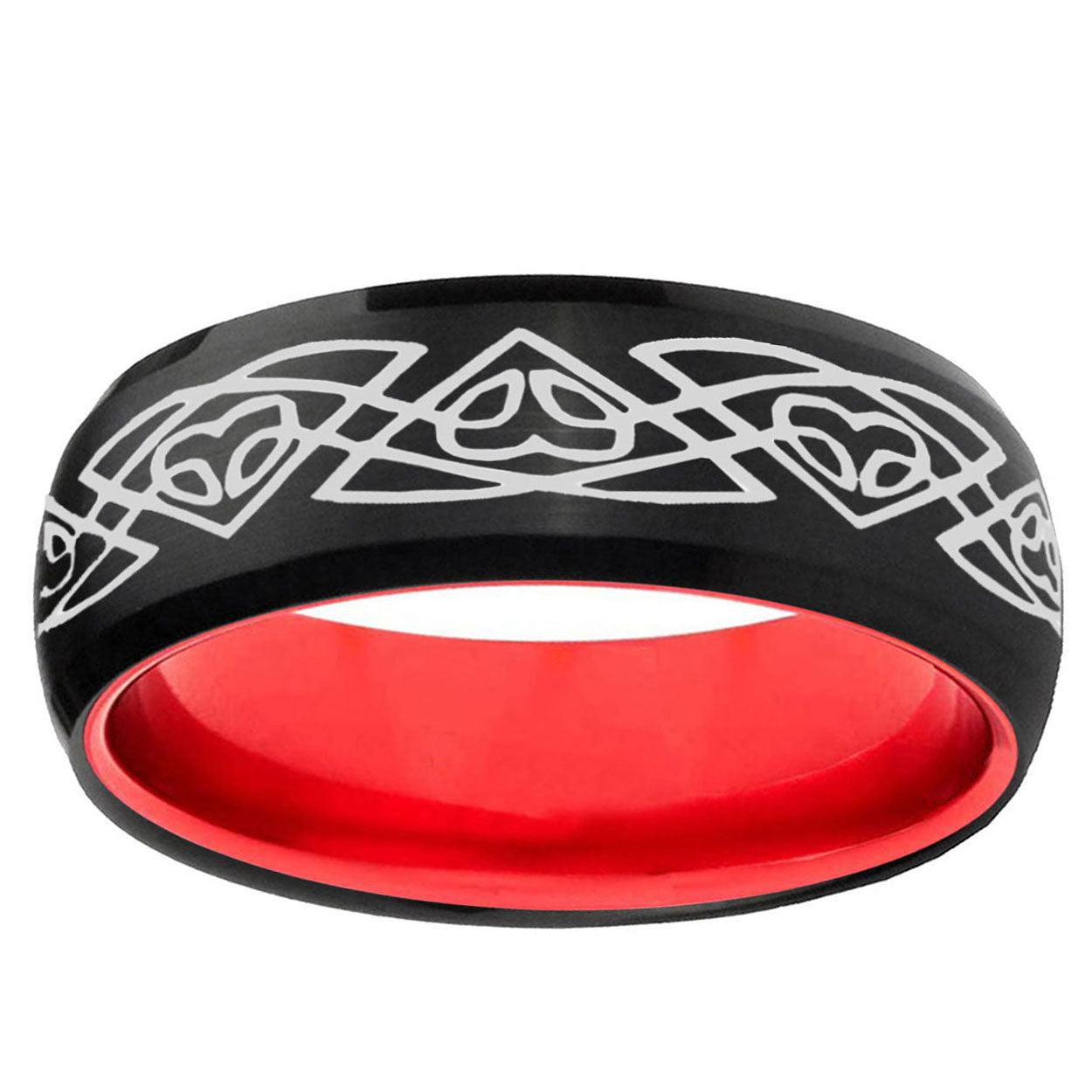 Celtic Braided Dome Black And Red Tungsten Mens Ring