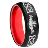 8mm Irish Claddagh Dome Black And Red Tungsten Wedding Band