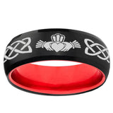 Irish Claddagh Dome Black And Red Tungsten Wedding Band