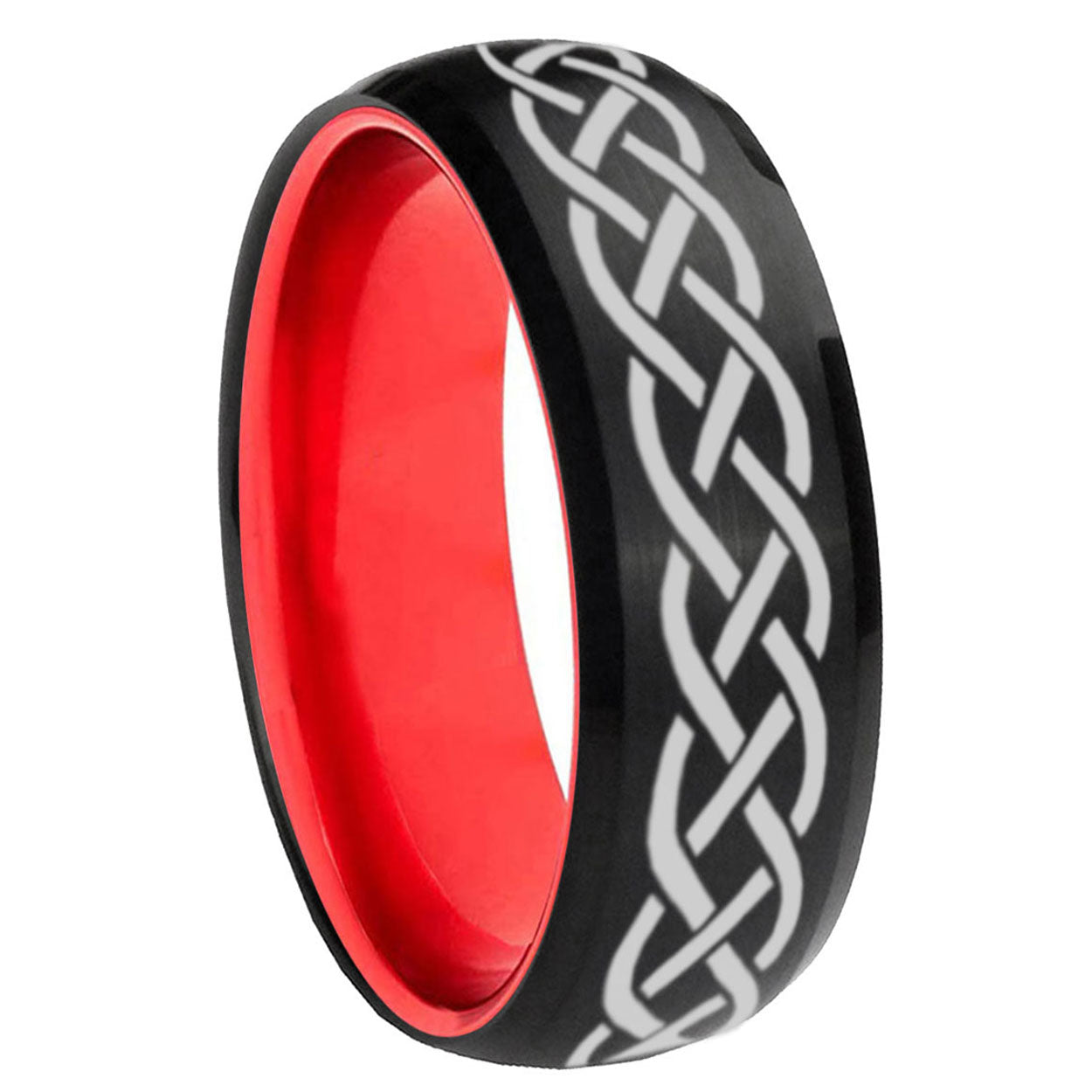 8mm Celtic Knot Dome Black And Red Tungsten Men's Wedding Ring