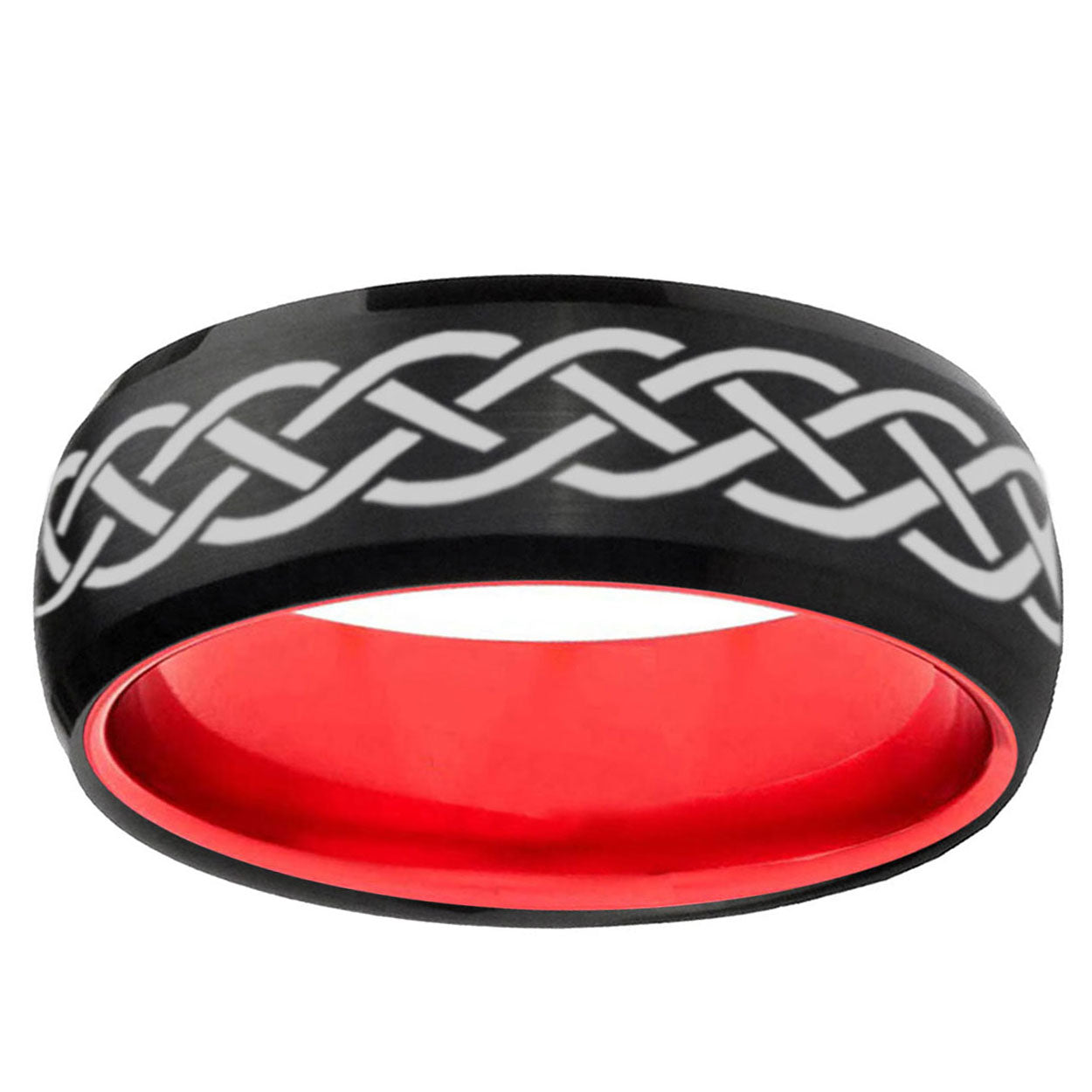 Celtic Knot Dome Black And Red Tungsten Men's Wedding Ring