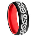 8mm Celtic Knot Infinity Love Dome Black Red Tungsten Ring