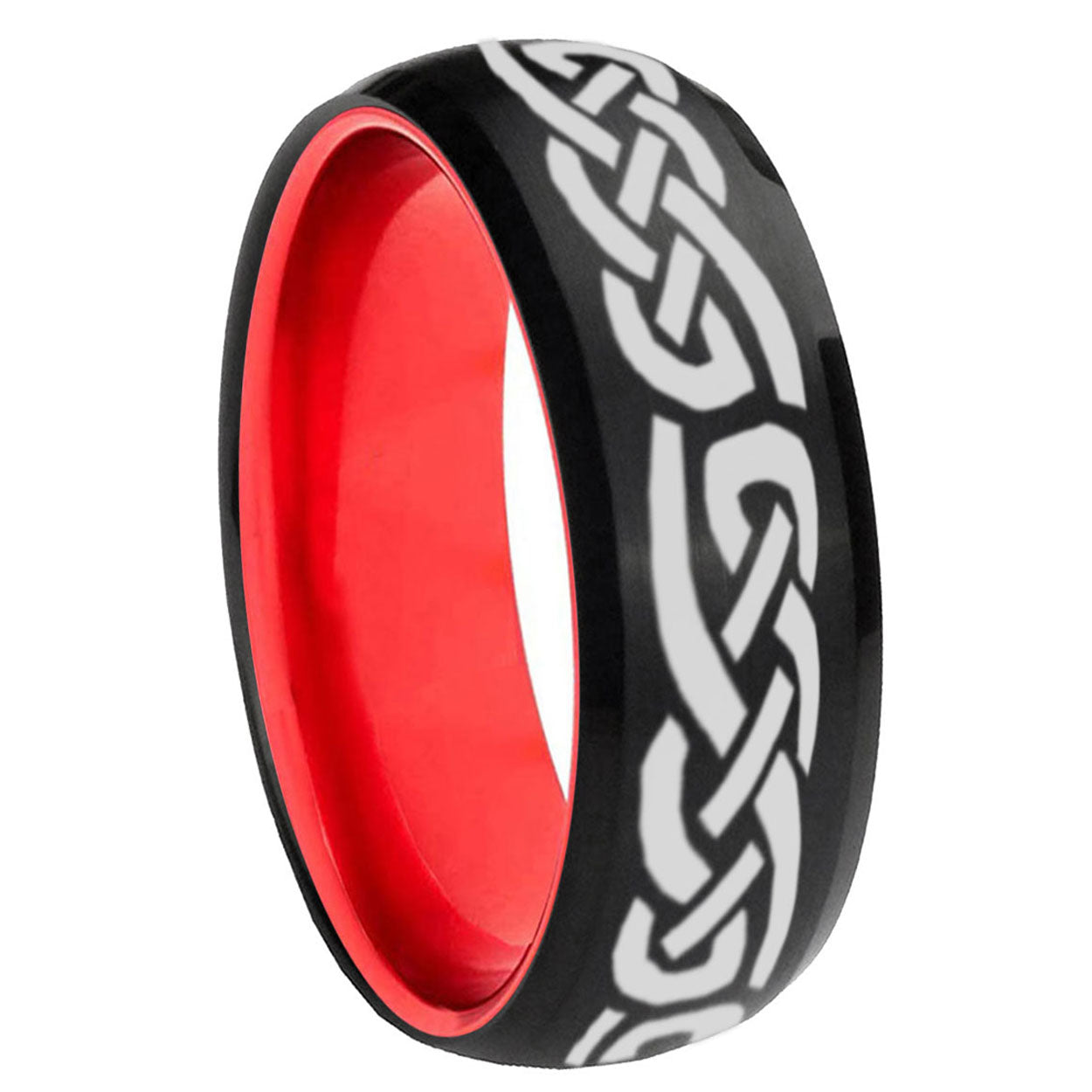 8mm Celtic Knot Infinity Love Dome Black Red Tungsten Ring