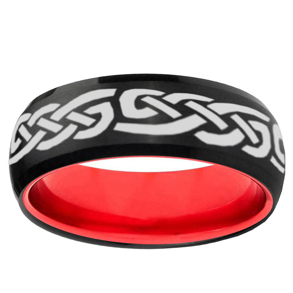 Celtic Knot Infinity Love Dome Black Red Tungsten Ring