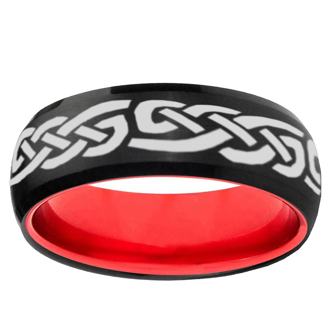 Celtic Knot Infinity Love Dome Black Red Tungsten Ring