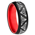 8mm Celtic Knot Dome Black And Red Tungsten Promised Ring
