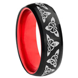 8mm Celtic Knot Dome Black And Red Tungsten Carbide Promised Ring