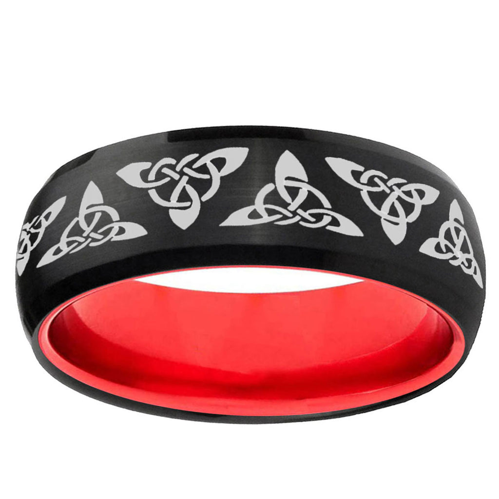 Celtic Knot Dome Black And Red Tungsten Promised Ring
