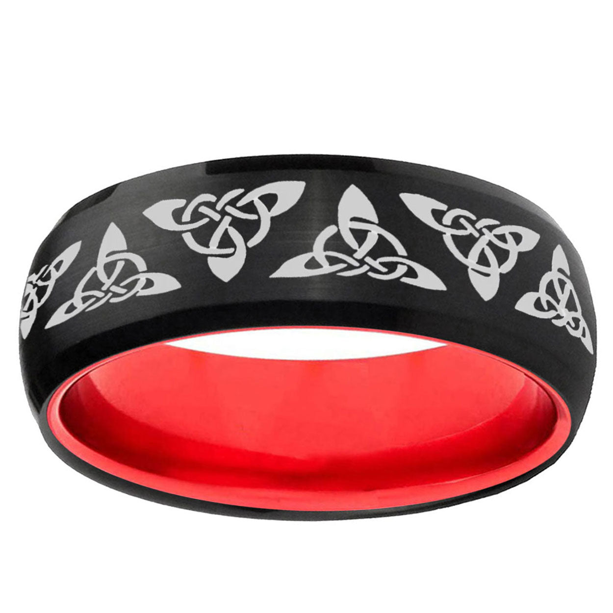 Celtic Knot Dome Black And Red Tungsten Promised Ring